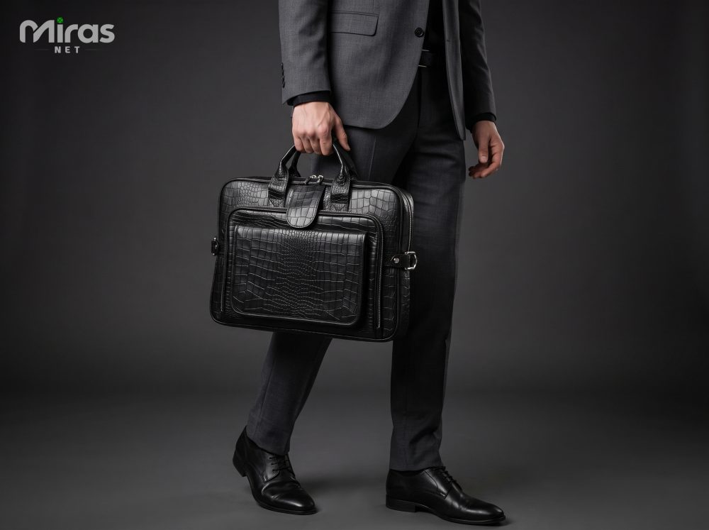 Textured leather briefcase