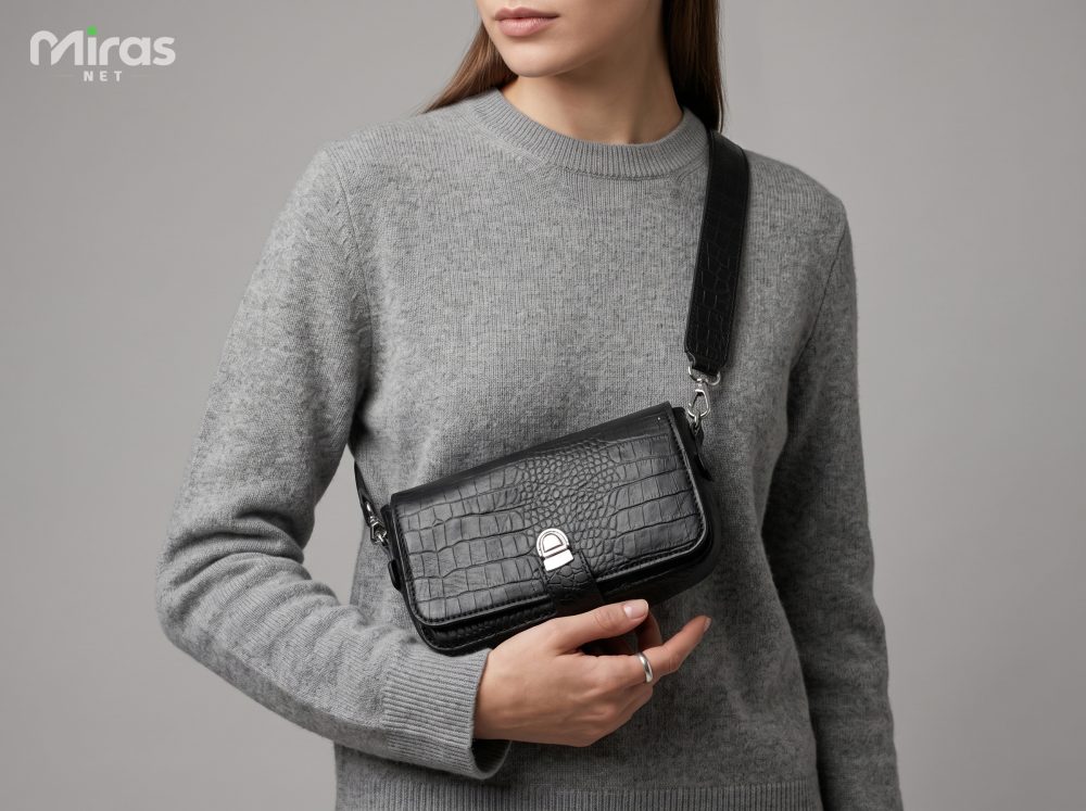 Textured leather shoulder bag